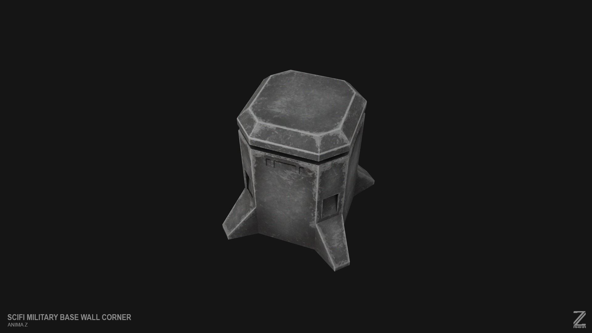 Scifi militarybase wall corner Low-poly 3D model_5