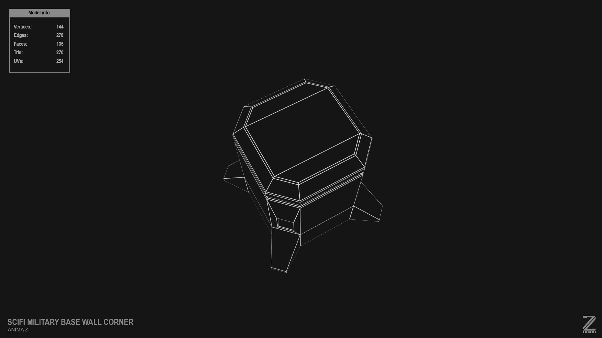 Scifi militarybase wall corner Low-poly 3D model_13