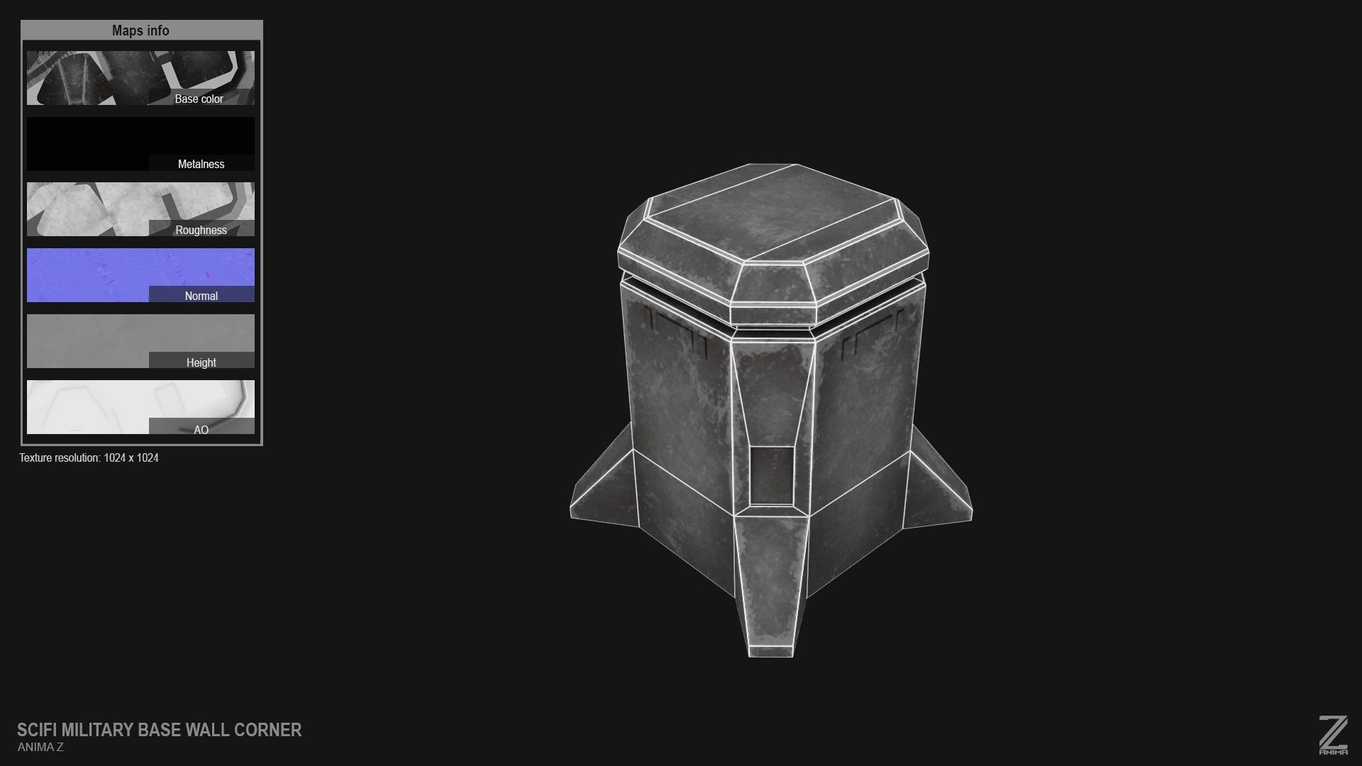 Scifi militarybase wall corner Low-poly 3D model_1