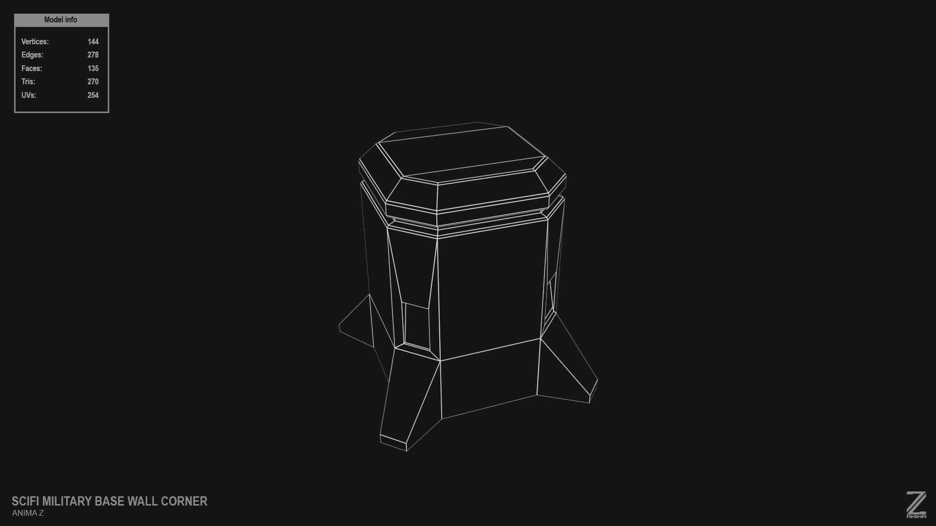 Scifi militarybase wall corner Low-poly 3D model_14