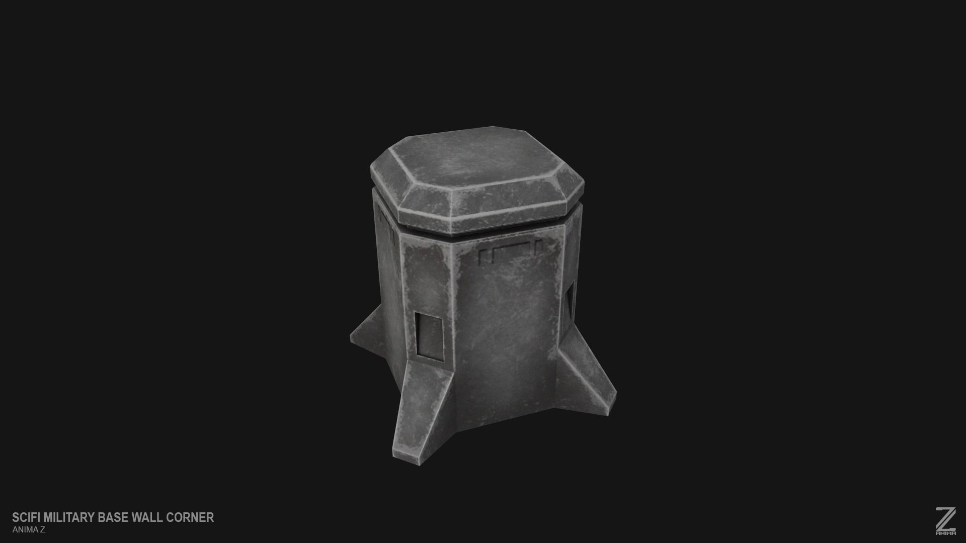 Scifi militarybase wall corner Low-poly 3D model_8