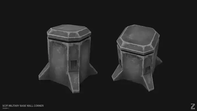Scifi militarybase wall corner Low-poly 3D model