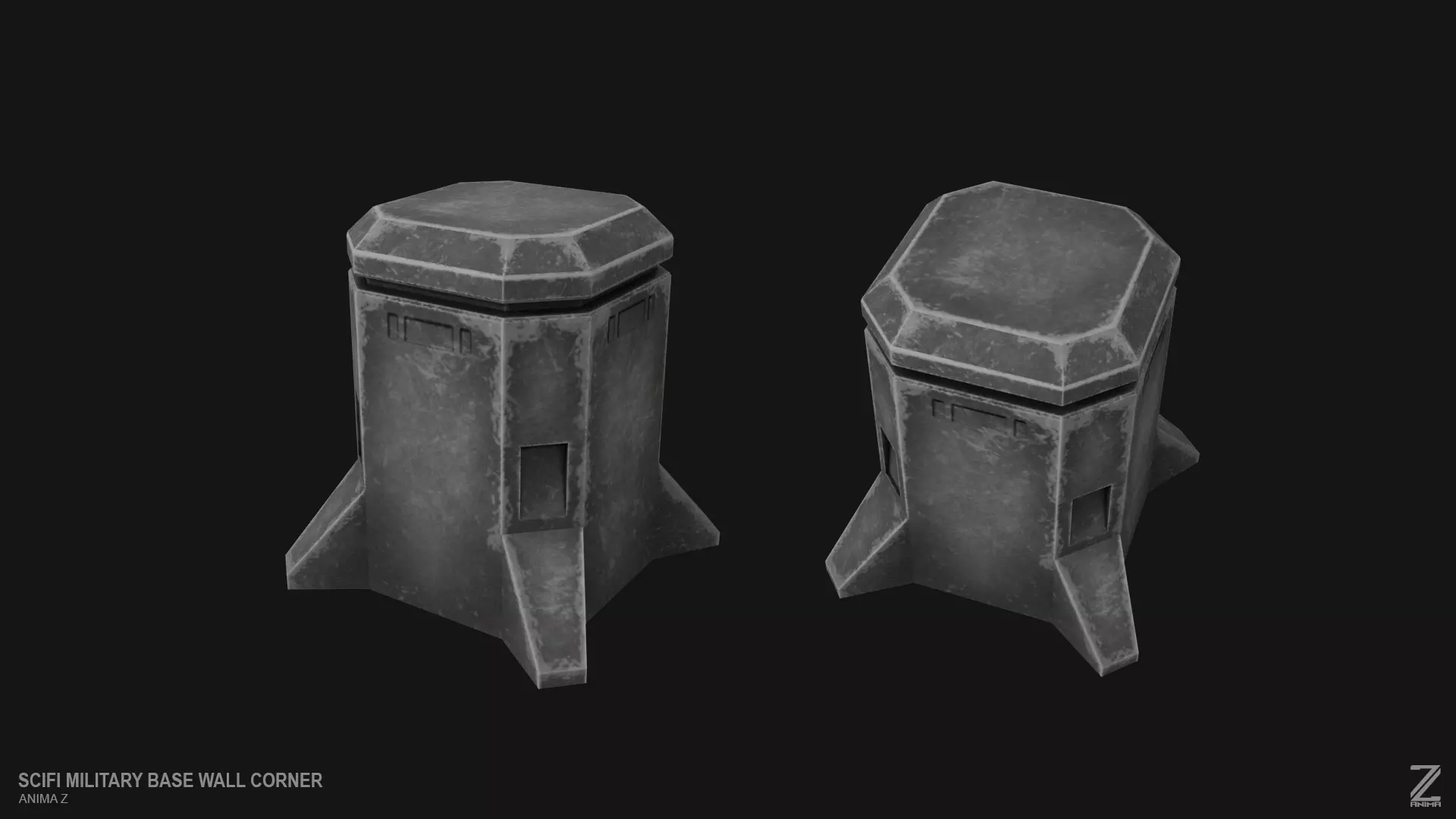 Scifi militarybase wall corner Low-poly 3D model_0