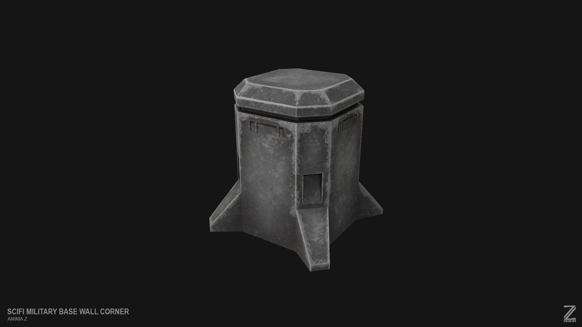 Scifi militarybase wall corner Low-poly 3D model_4