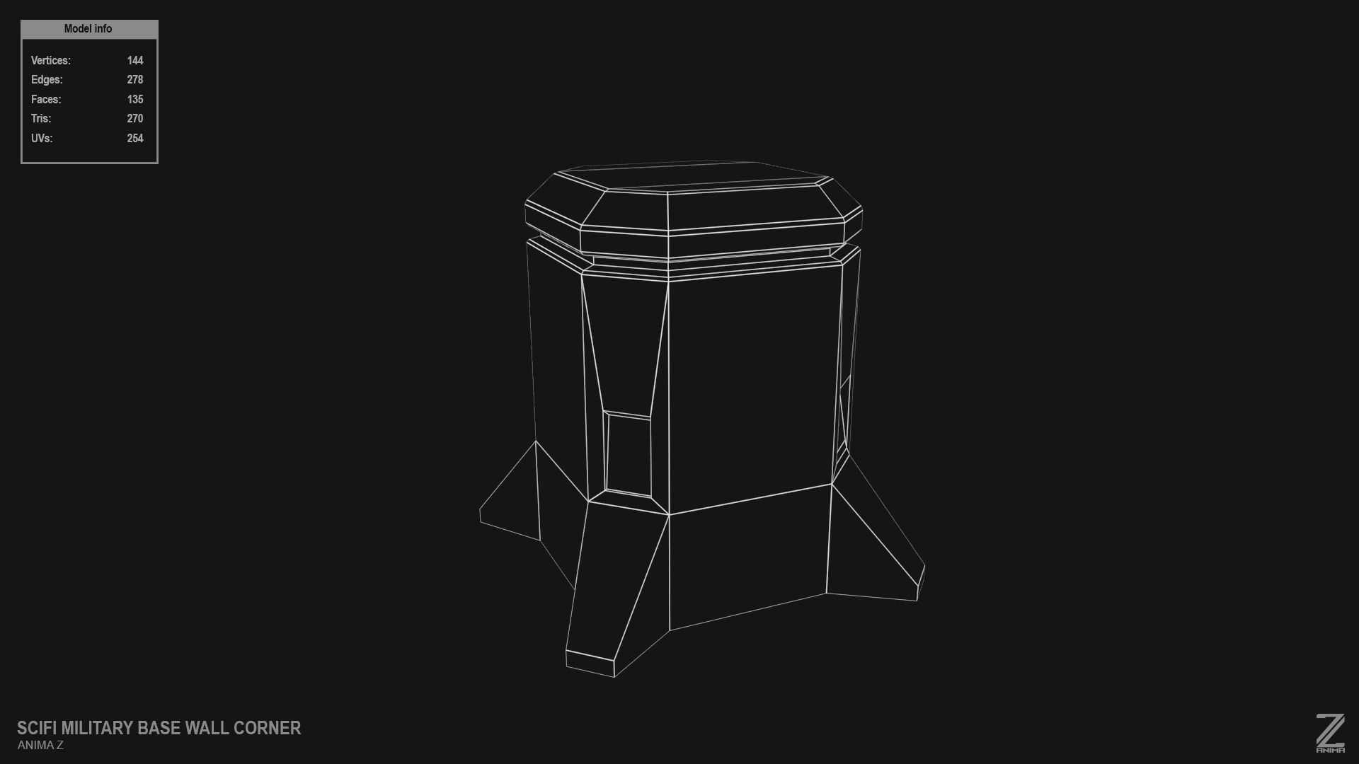 Scifi militarybase wall corner Low-poly 3D model_12