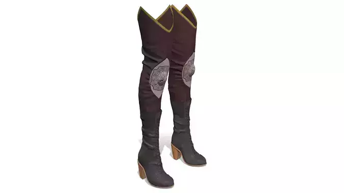 Medieval Knights High Heel Thigh Boots With Knee Guard