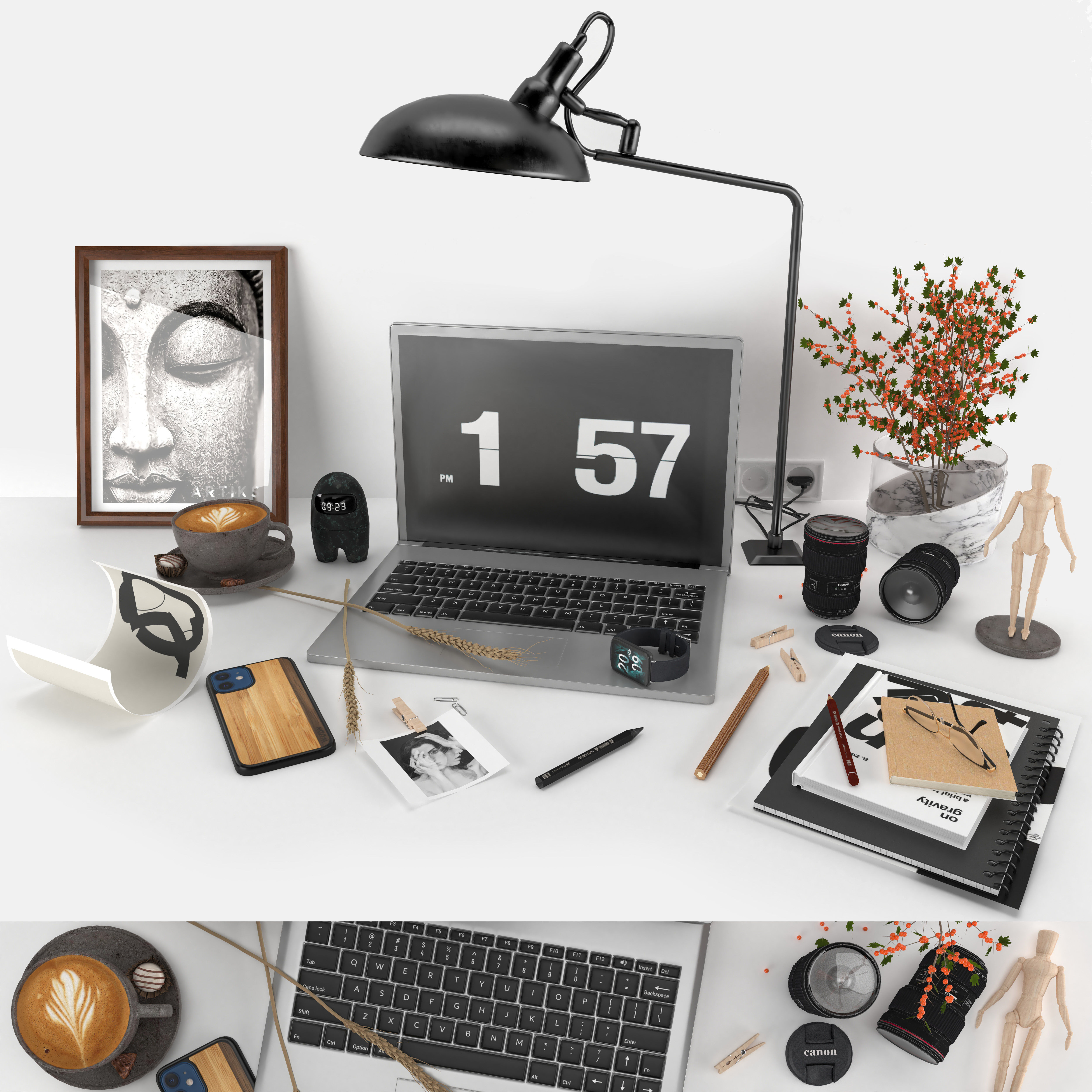 workplace decorative set - home office 3D model_1
