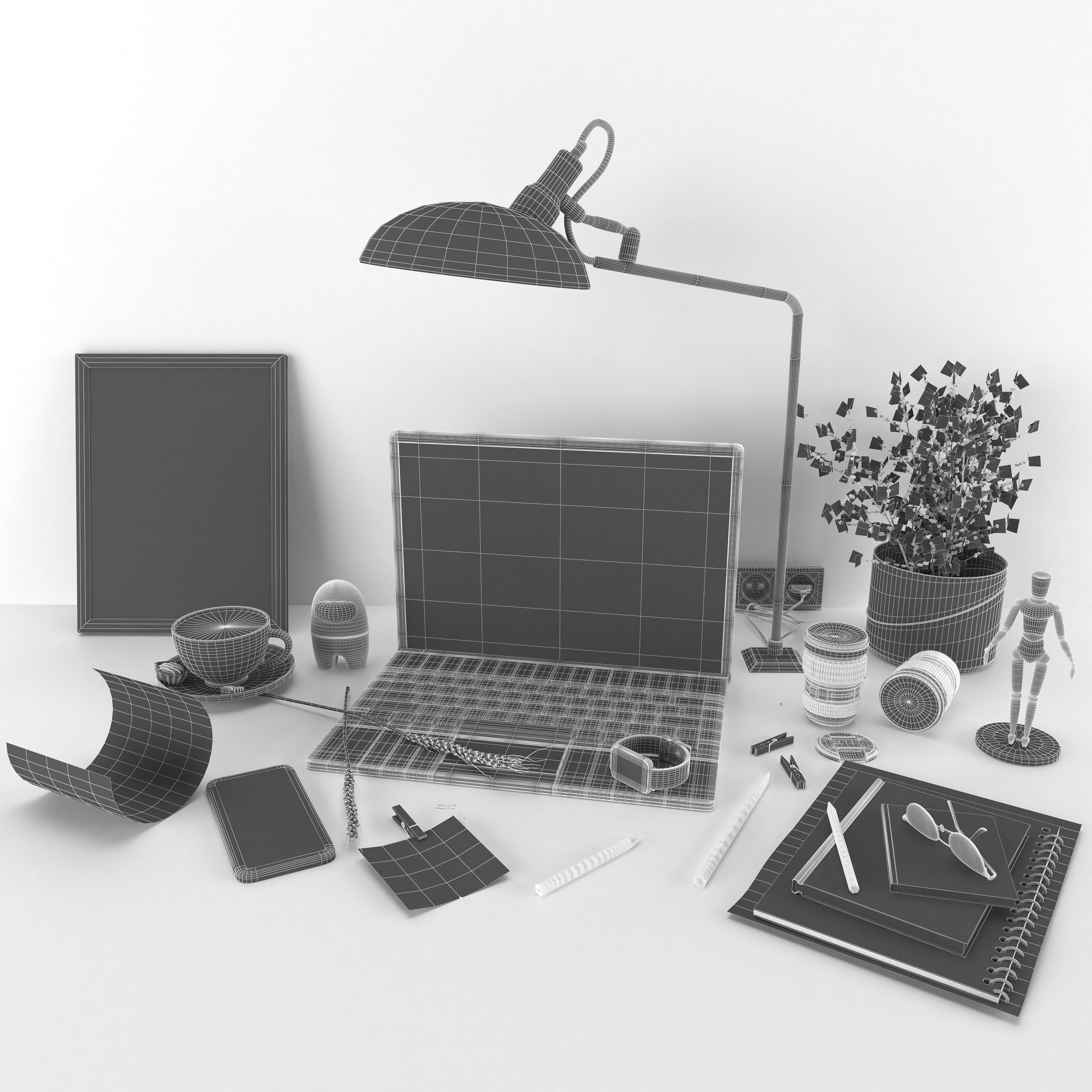 workplace decorative set - home office 3D model_4