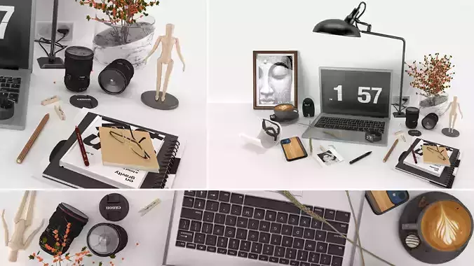 workplace decorative set - home office 3D model