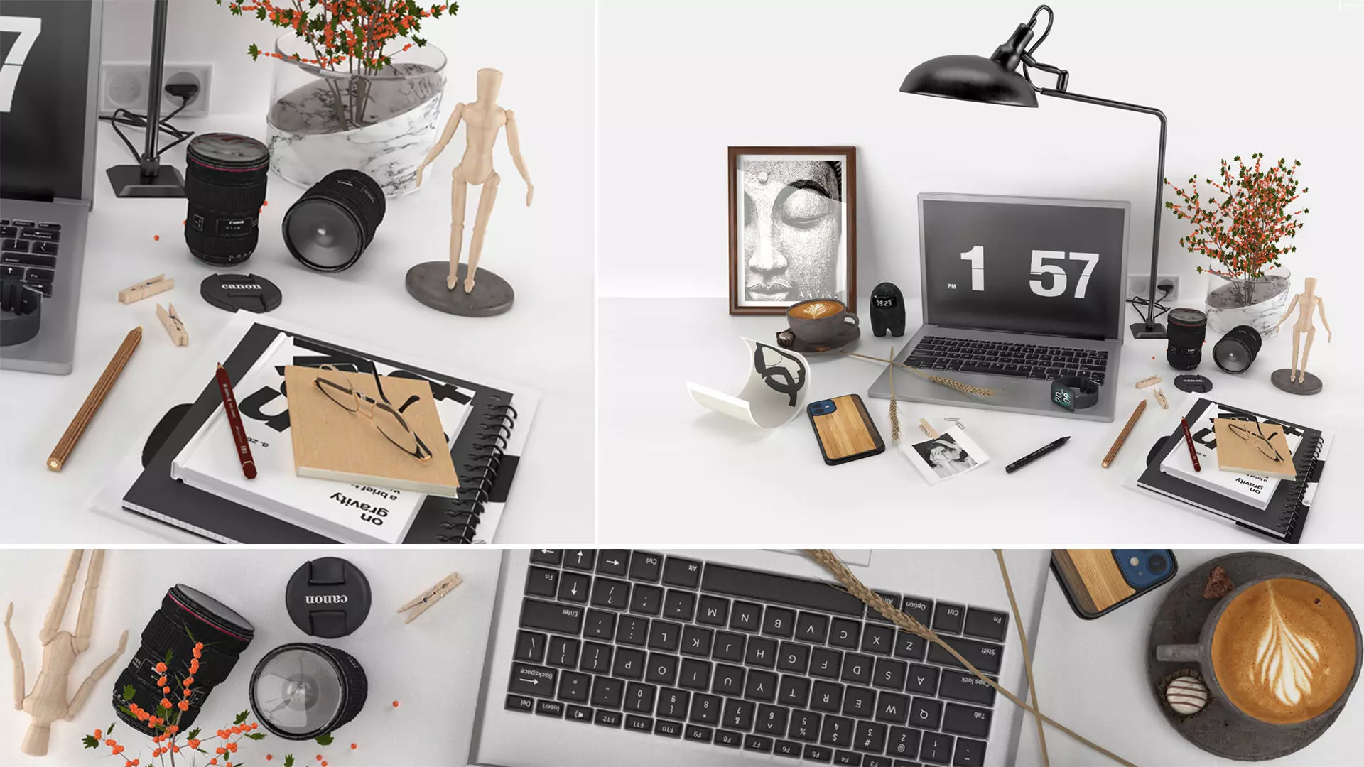 workplace decorative set - home office 3D model_0