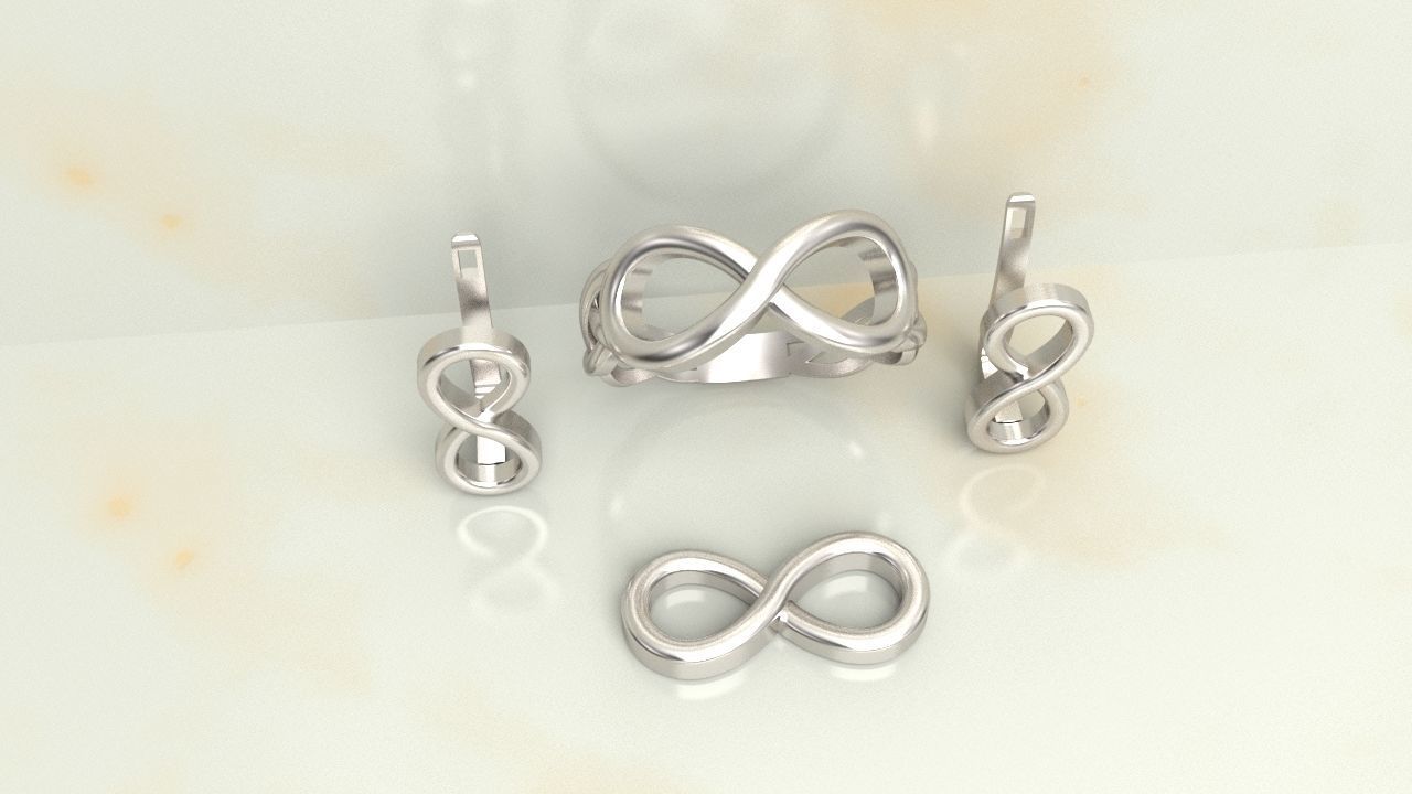 INFINITY SET PENDANT  EARING  RING 3D print model_3