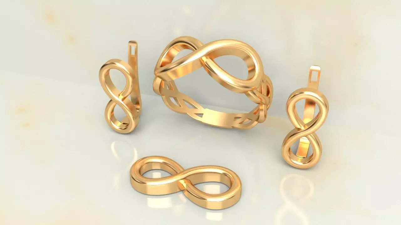 INFINITY SET PENDANT  EARING  RING 3D print model_0