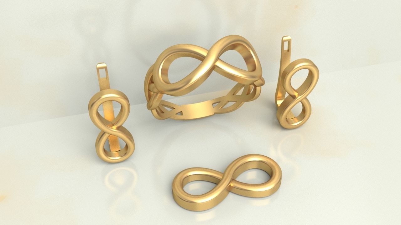 INFINITY SET PENDANT  EARING  RING 3D print model_2