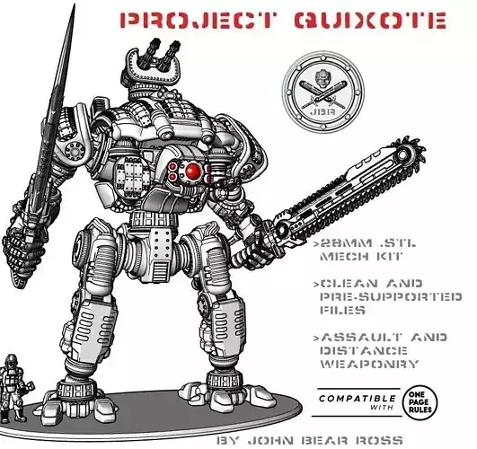 Project Quixote-28mm Presupported Dieselpunk Modular Mech Kit 3D print model
