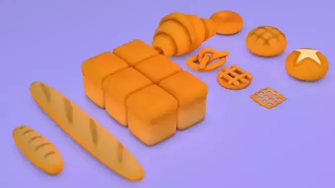 Cartoon Bakery Products Low-poly 3D model