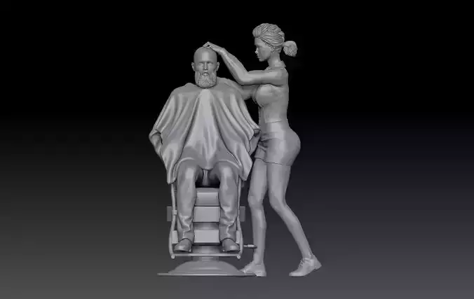 BARBER SHOP GIRL AND CUSTOMER 3D print model