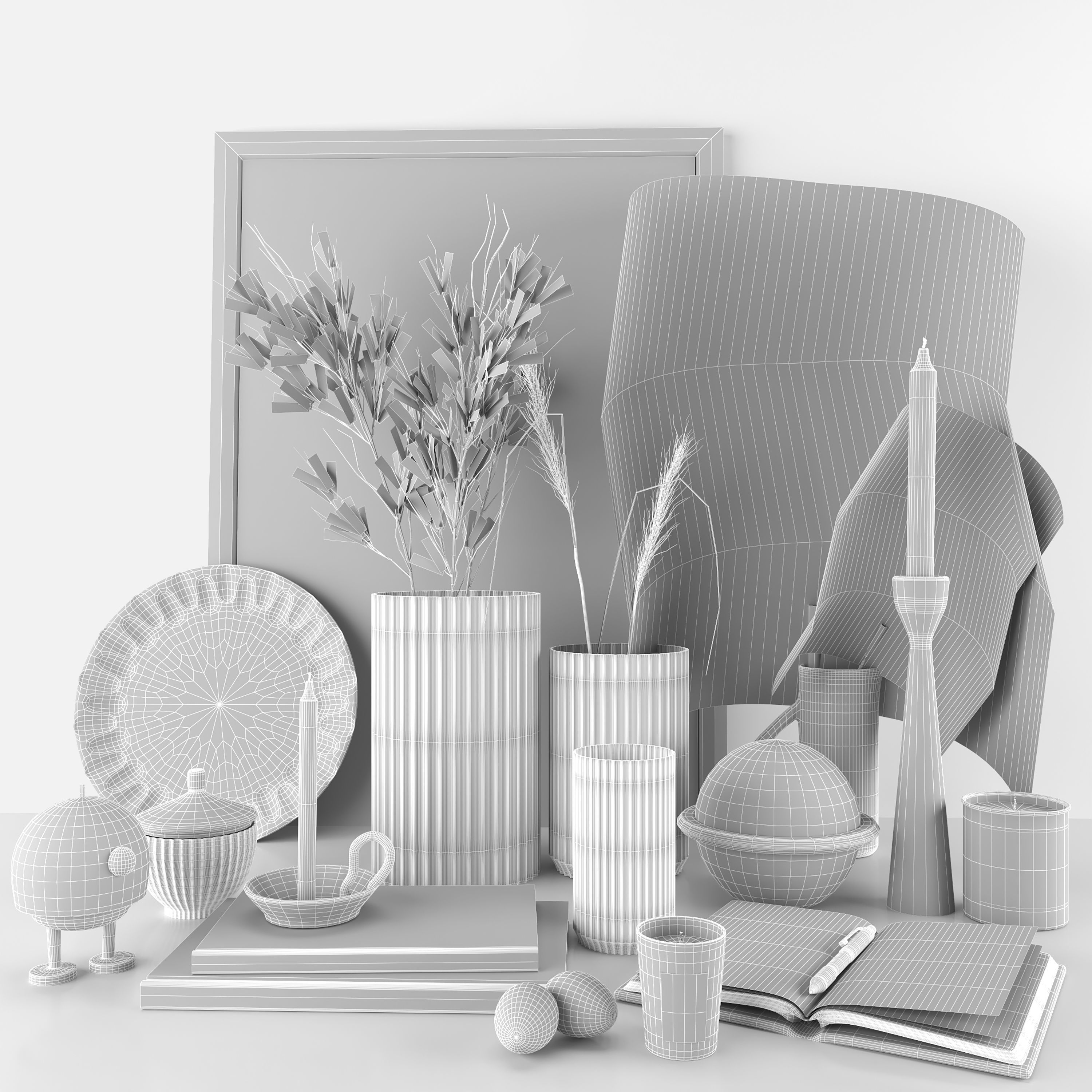 decorative set with dried flowers 3D model_5