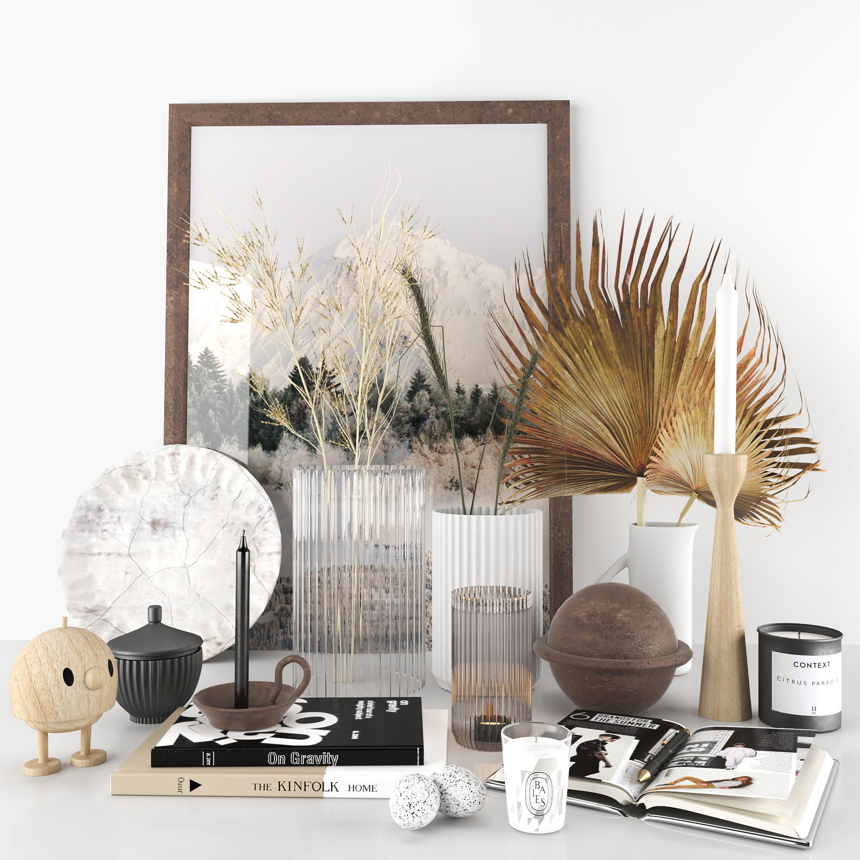 decorative set with dried flowers 3D model_1