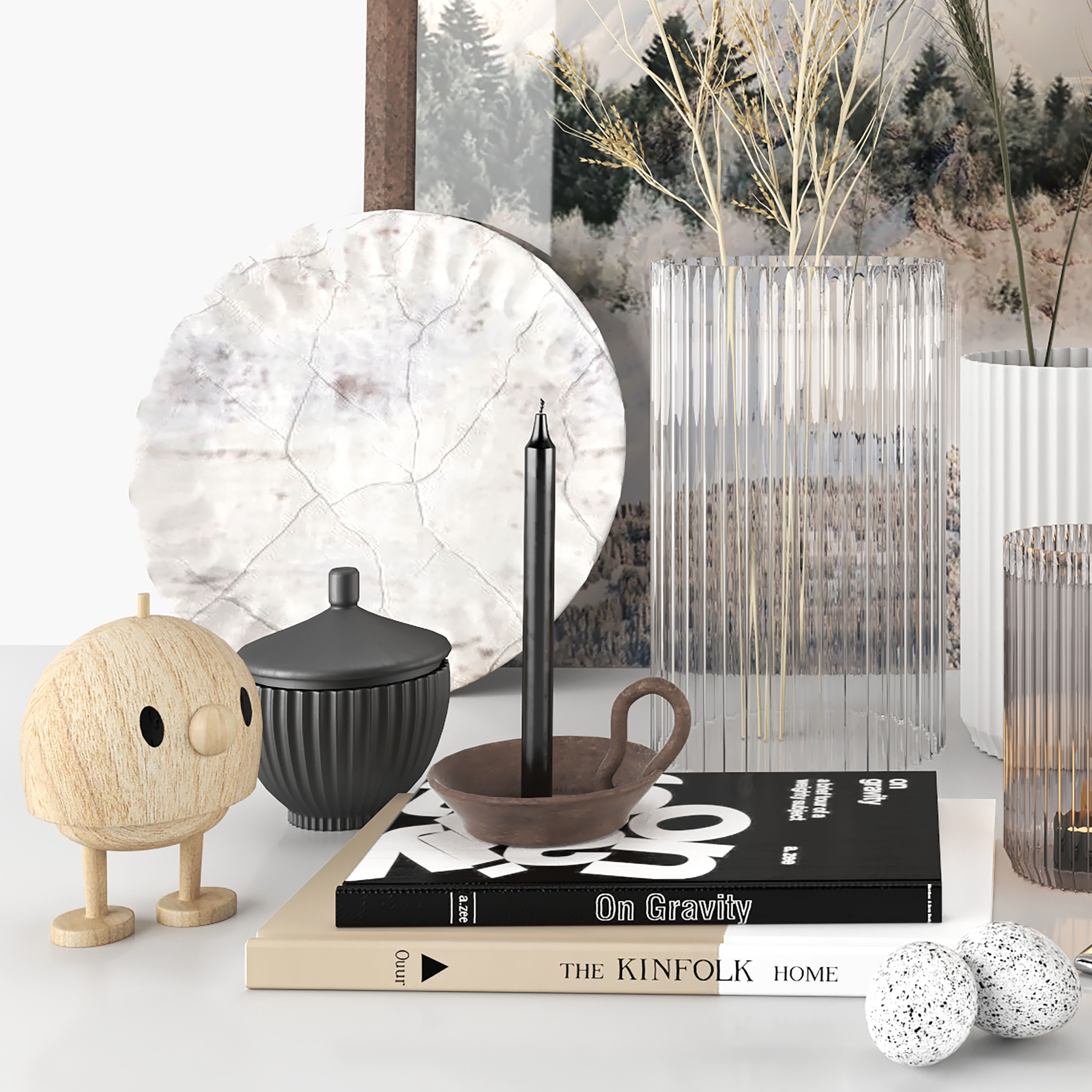 decorative set with dried flowers 3D model_2