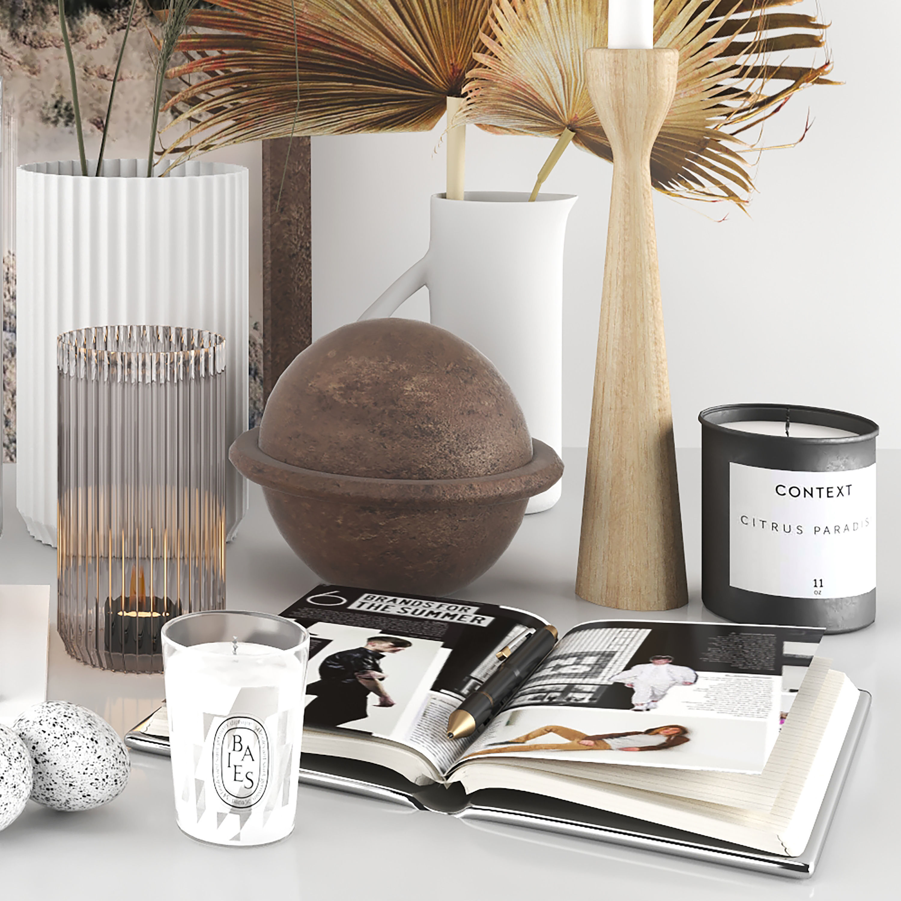 decorative set with dried flowers 3D model_3