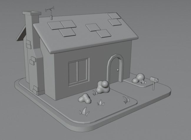 Cartoon house Low-poly 3D model_3
