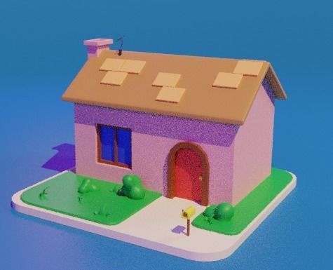 Cartoon house Low-poly 3D model_1