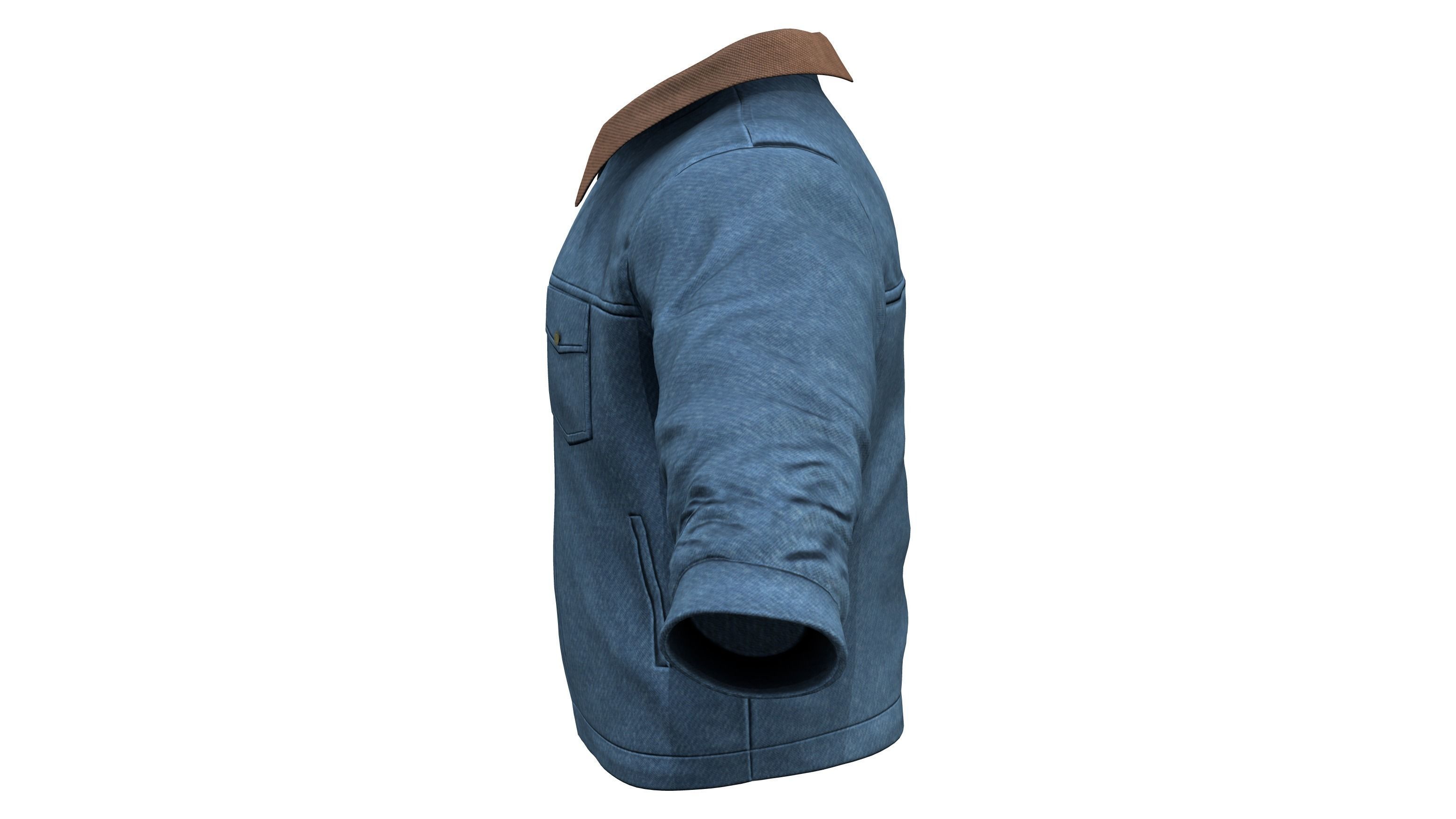 Mens Open Front Denim Jacket With TShirt Low-poly 3D model_3