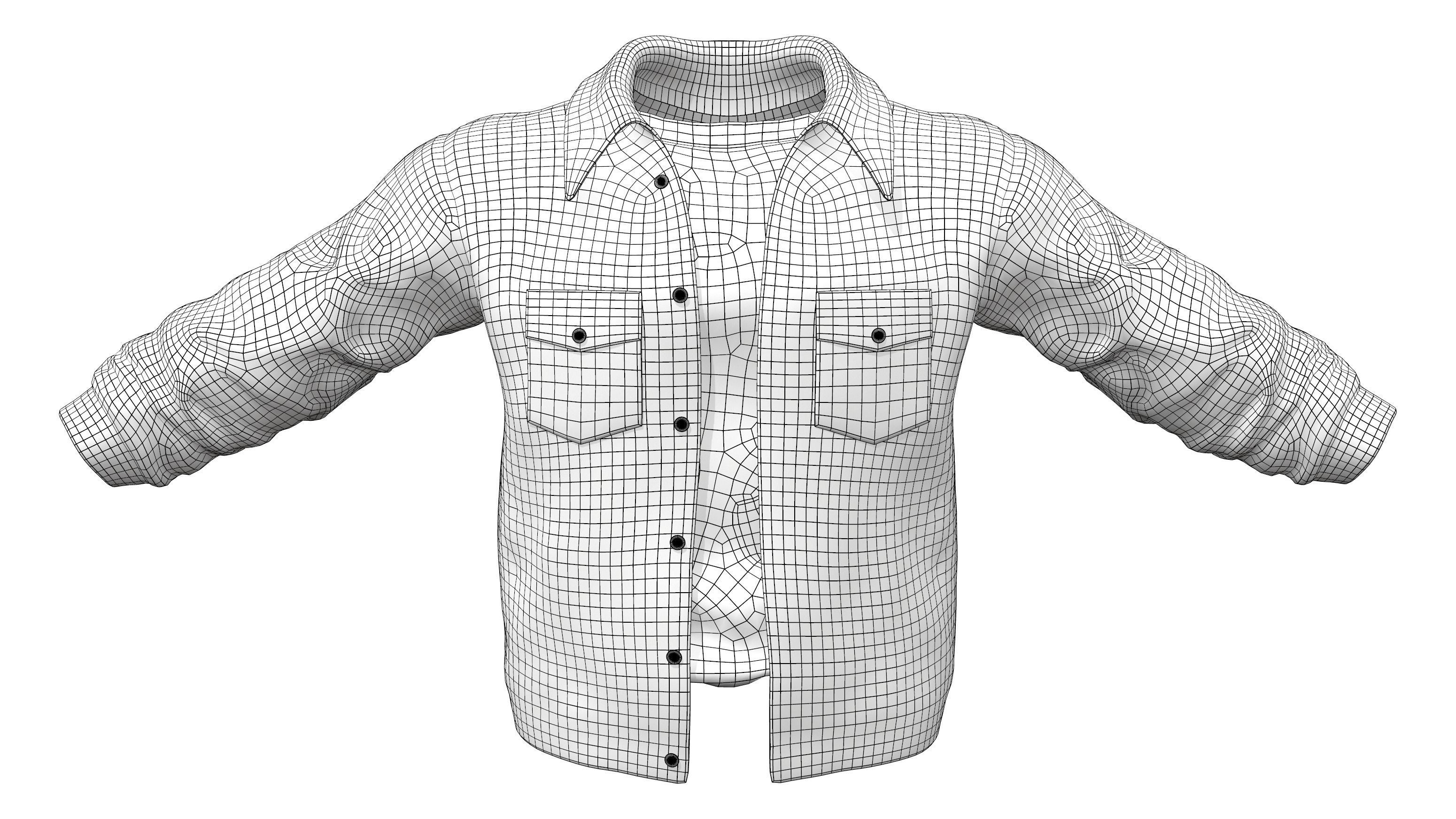 Mens Open Front Denim Jacket With TShirt Low-poly 3D model_5