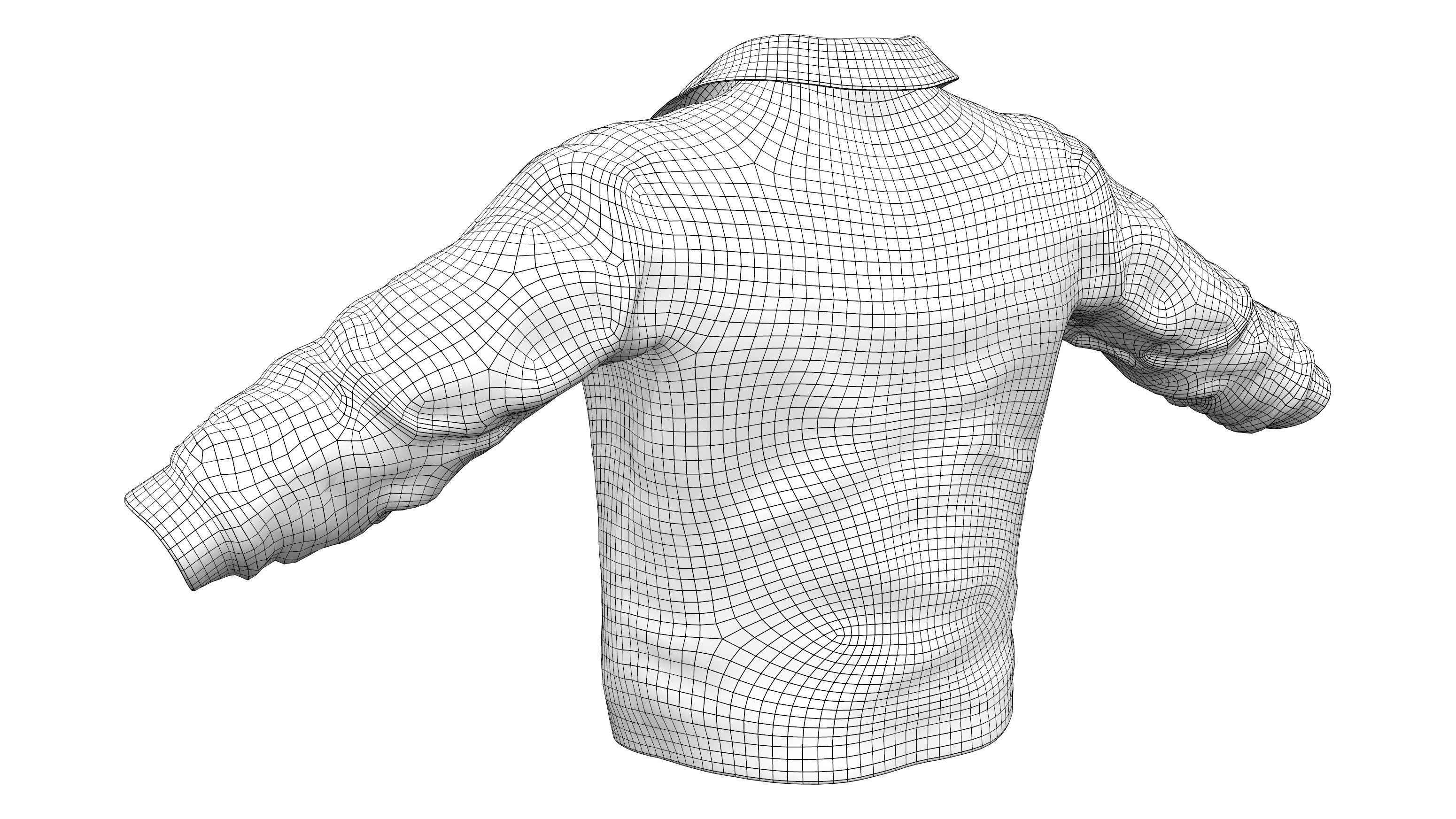 Mens Open Front Denim Jacket With TShirt Low-poly 3D model_6