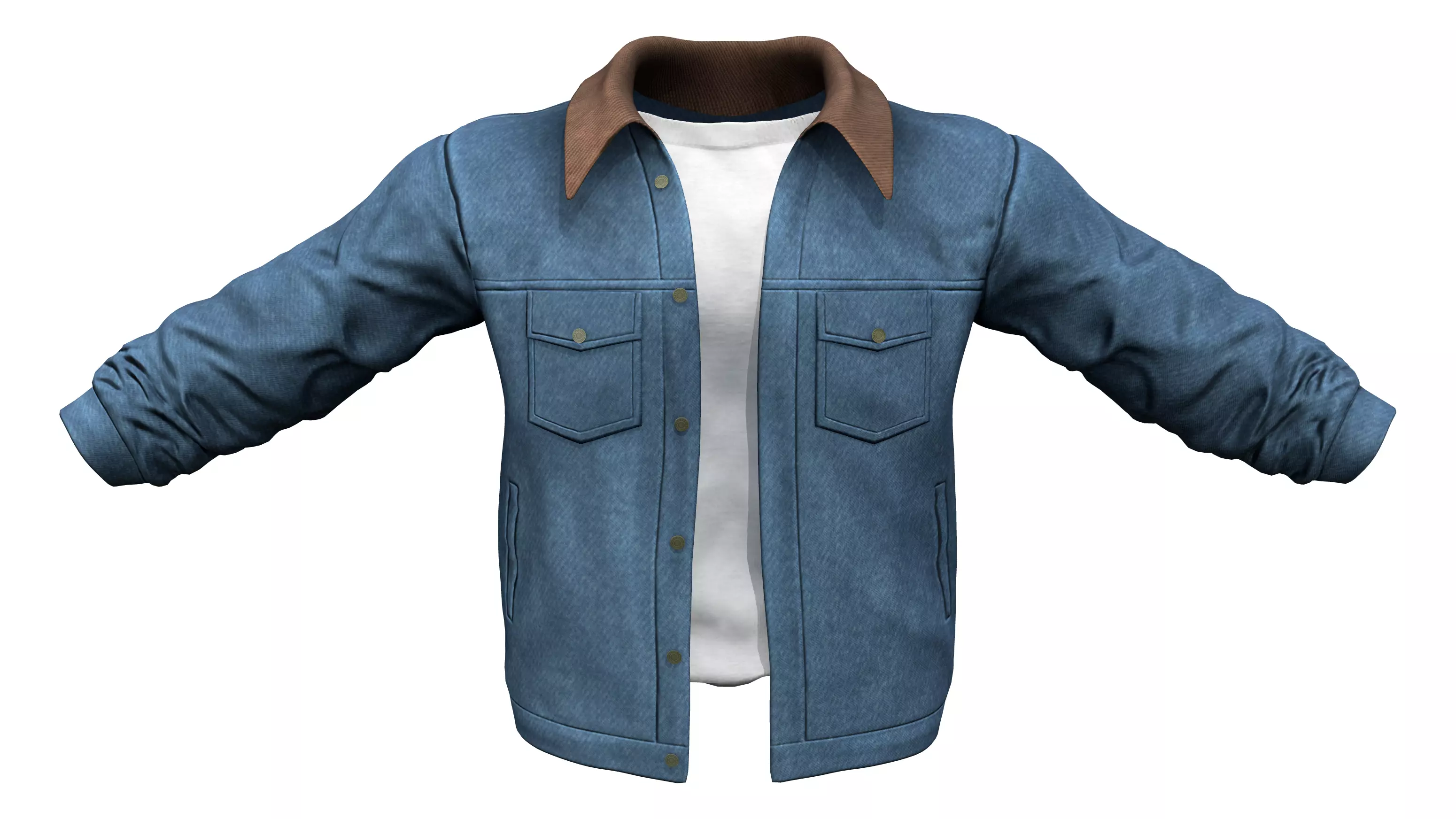 Mens Open Front Denim Jacket With TShirt Low-poly 3D model_0