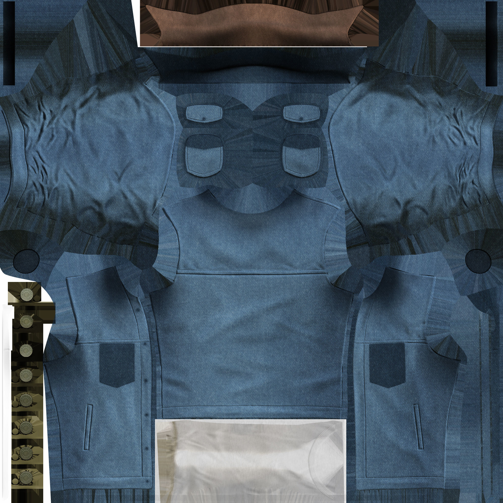 Mens Open Front Denim Jacket With TShirt Low-poly 3D model_8