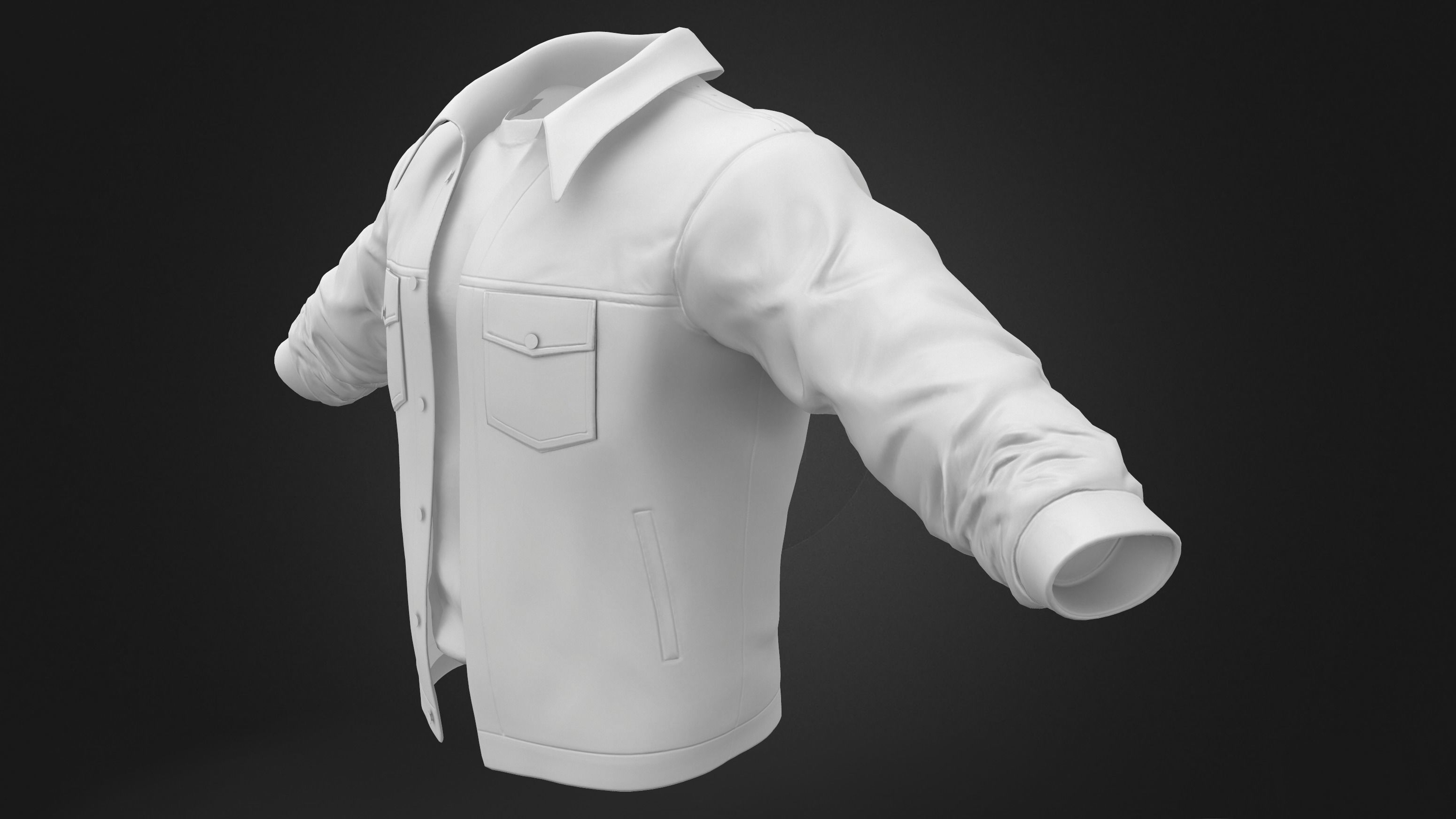 Mens Open Front Denim Jacket With TShirt Low-poly 3D model_7