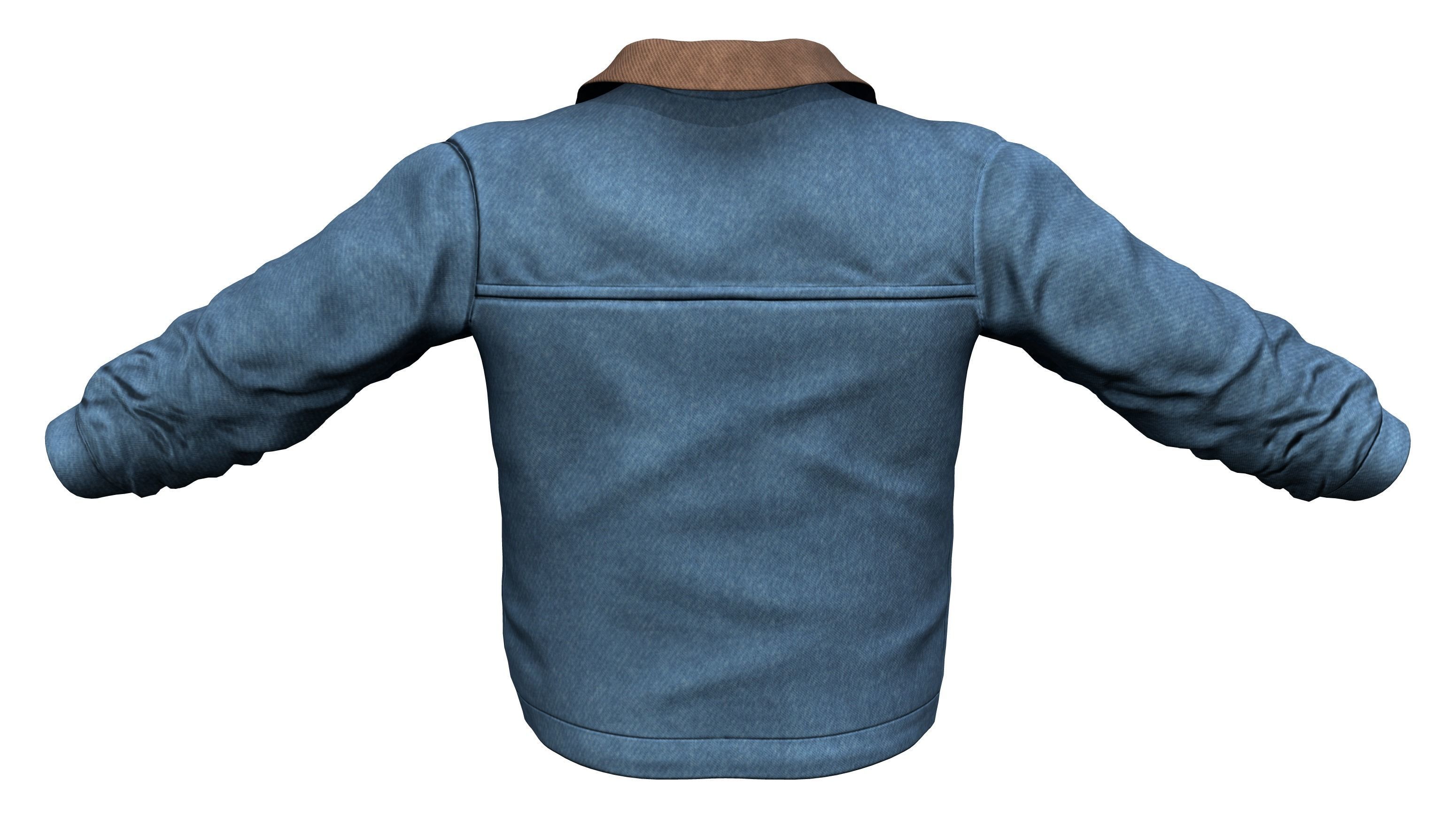 Mens Open Front Denim Jacket With TShirt Low-poly 3D model_4