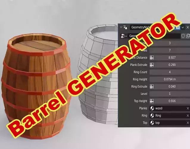 Wood Barrel Generator Low-poly 3D model