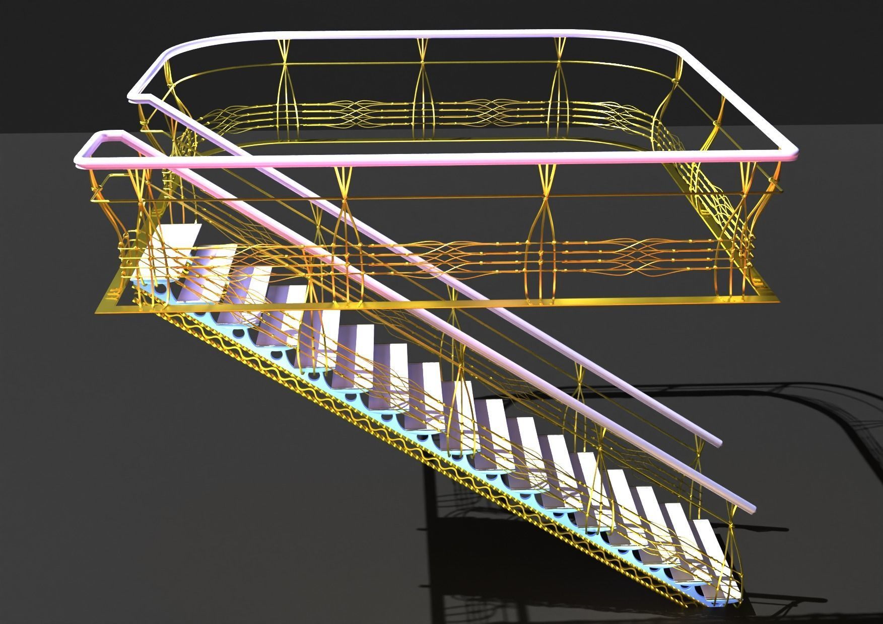 Ladder-gold stair railing - stair railing 3D model_5
