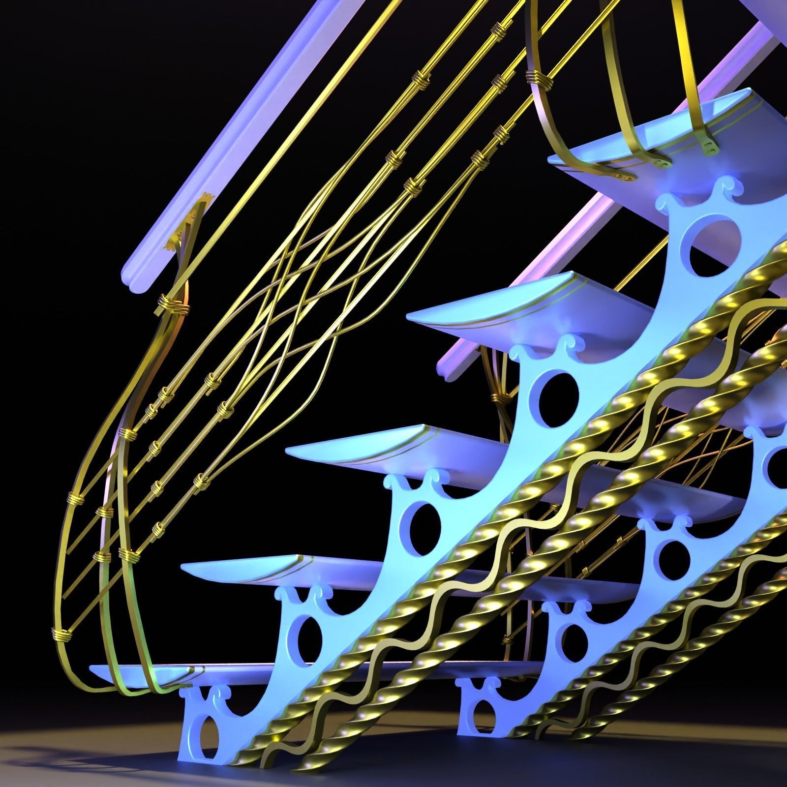 Ladder-gold stair railing - stair railing 3D model_3
