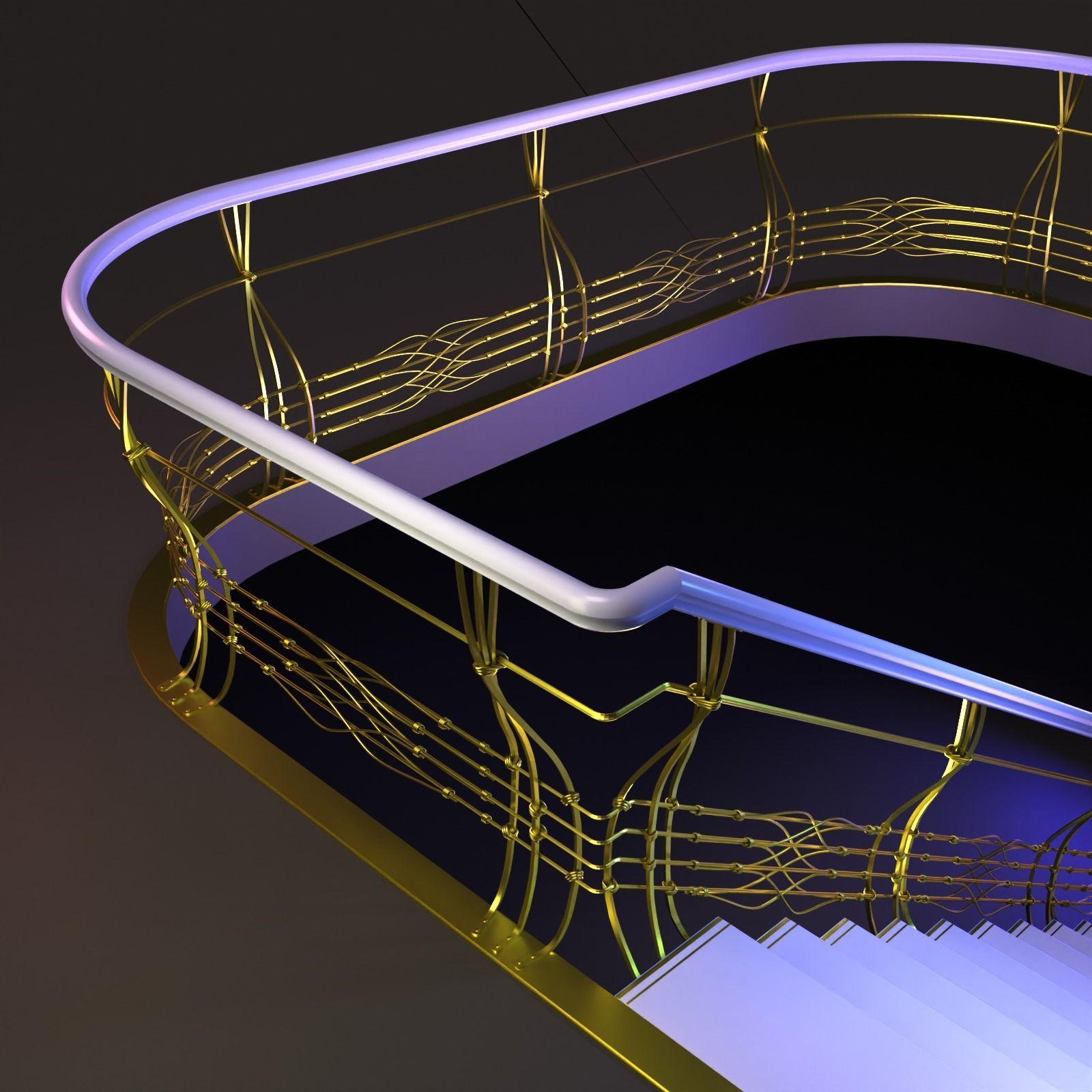 Ladder-gold stair railing - stair railing 3D model_1