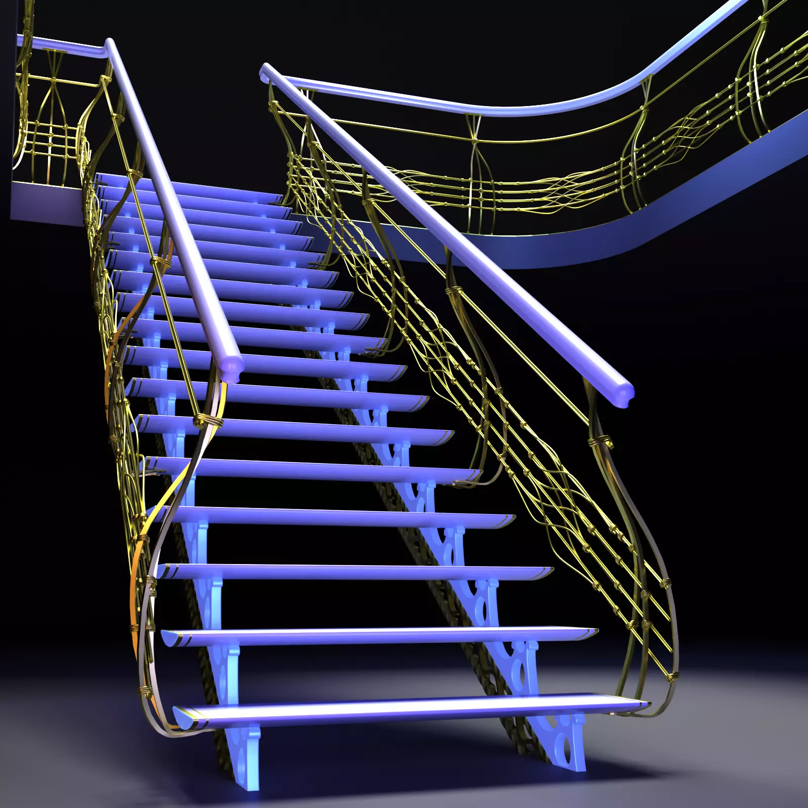 Ladder-gold stair railing - stair railing 3D model_0