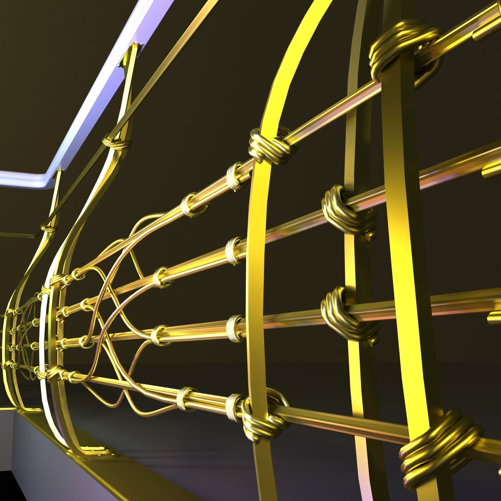 Ladder-gold stair railing - stair railing 3D model_2