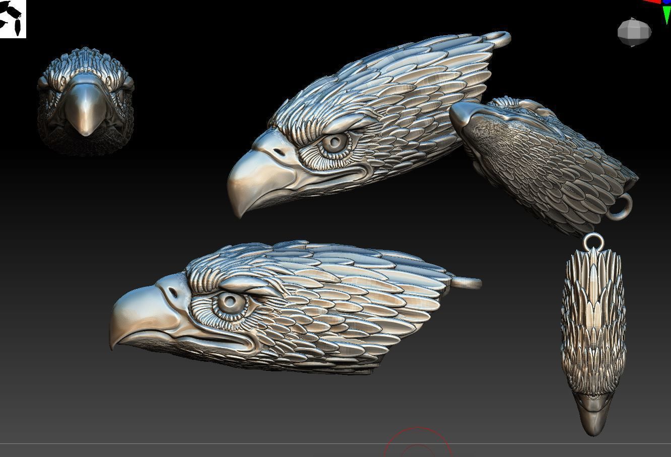 silver eagle pendant 3D print model_5
