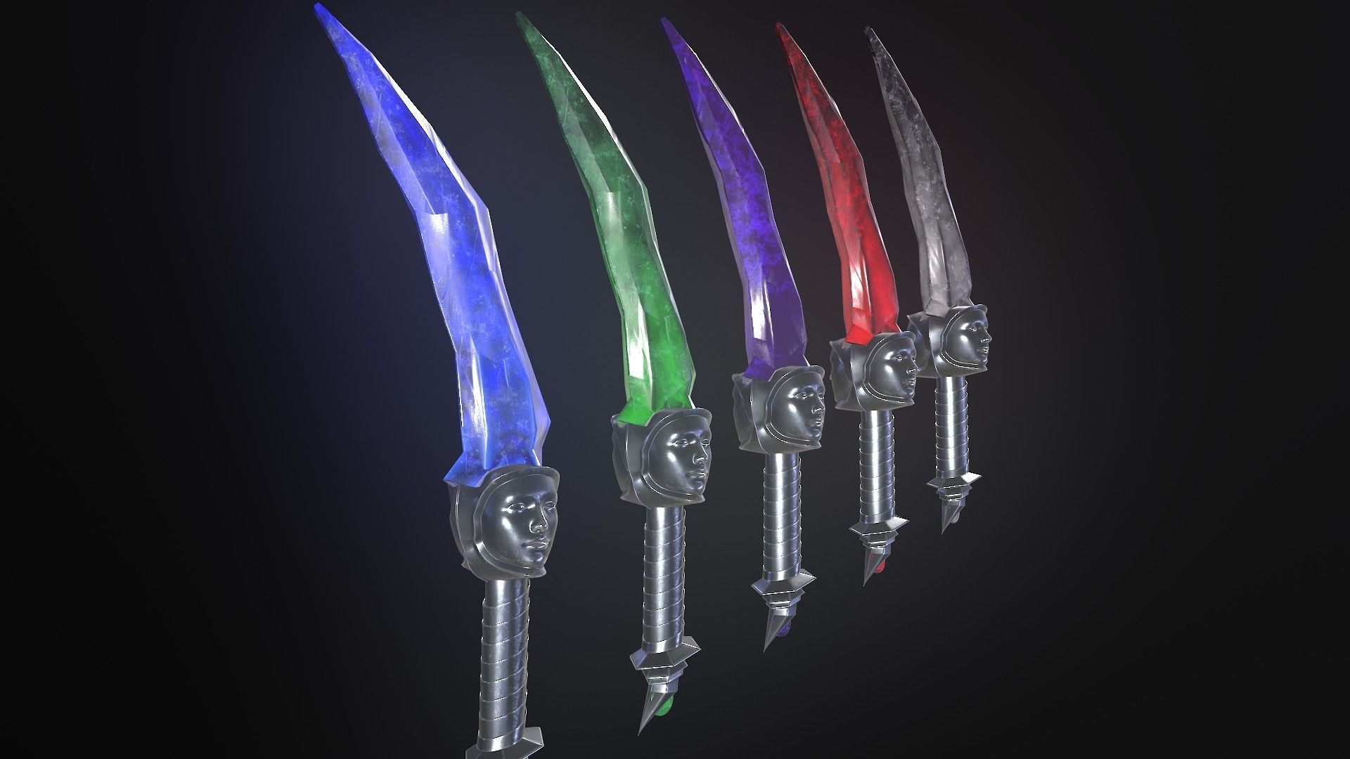 stylized fantasy dagger pack Low-poly 3D model_2