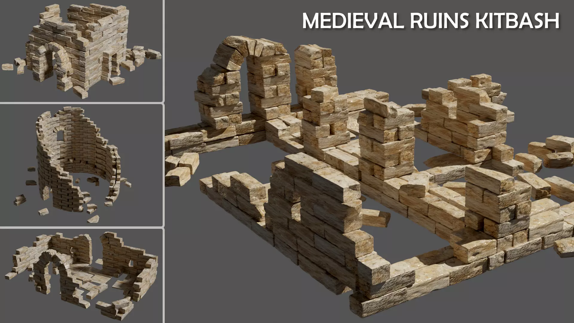 Ancient Medieval Ruins Kitbash 3D model_0