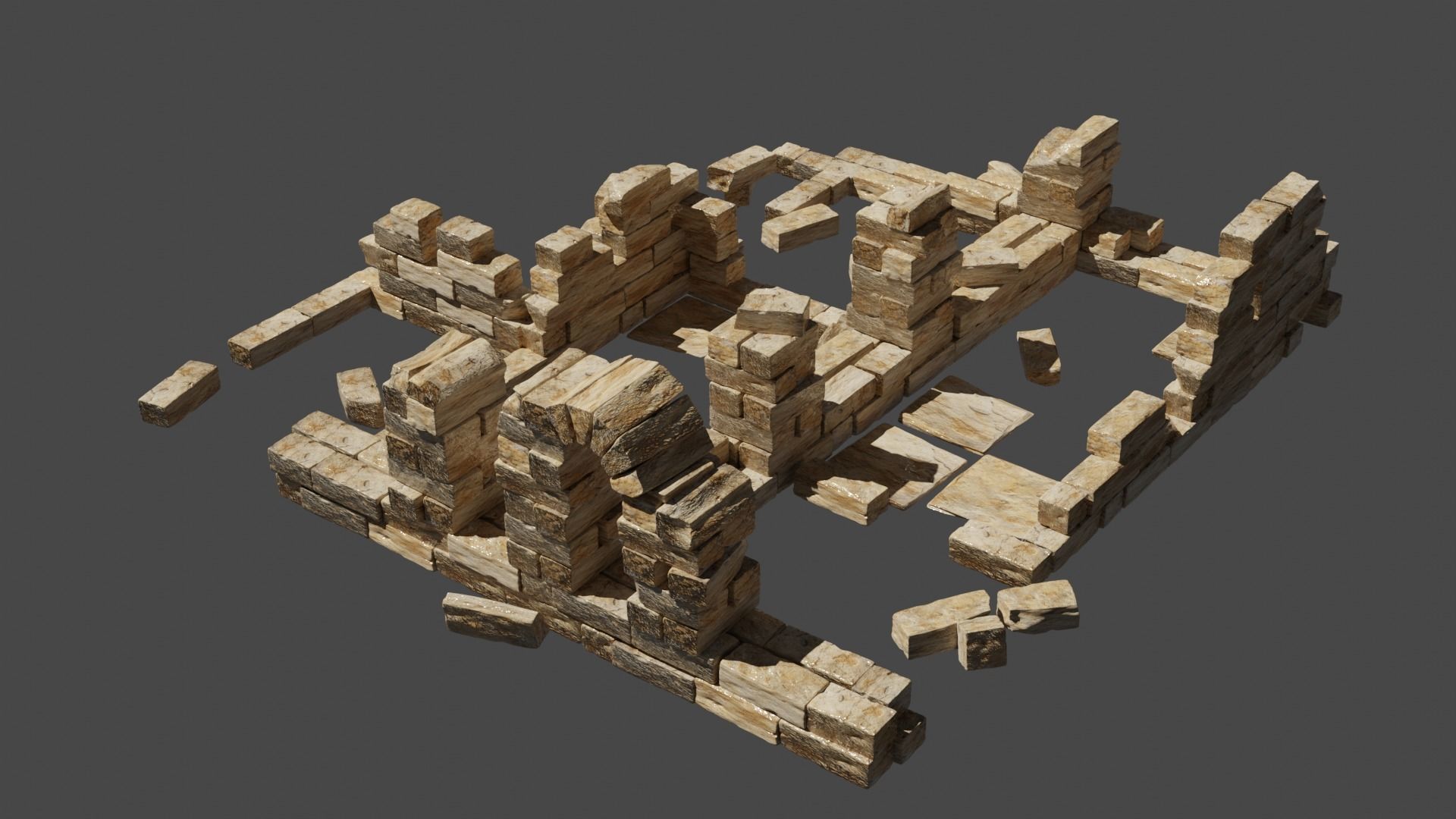 Ancient Medieval Ruins Kitbash 3D model_2