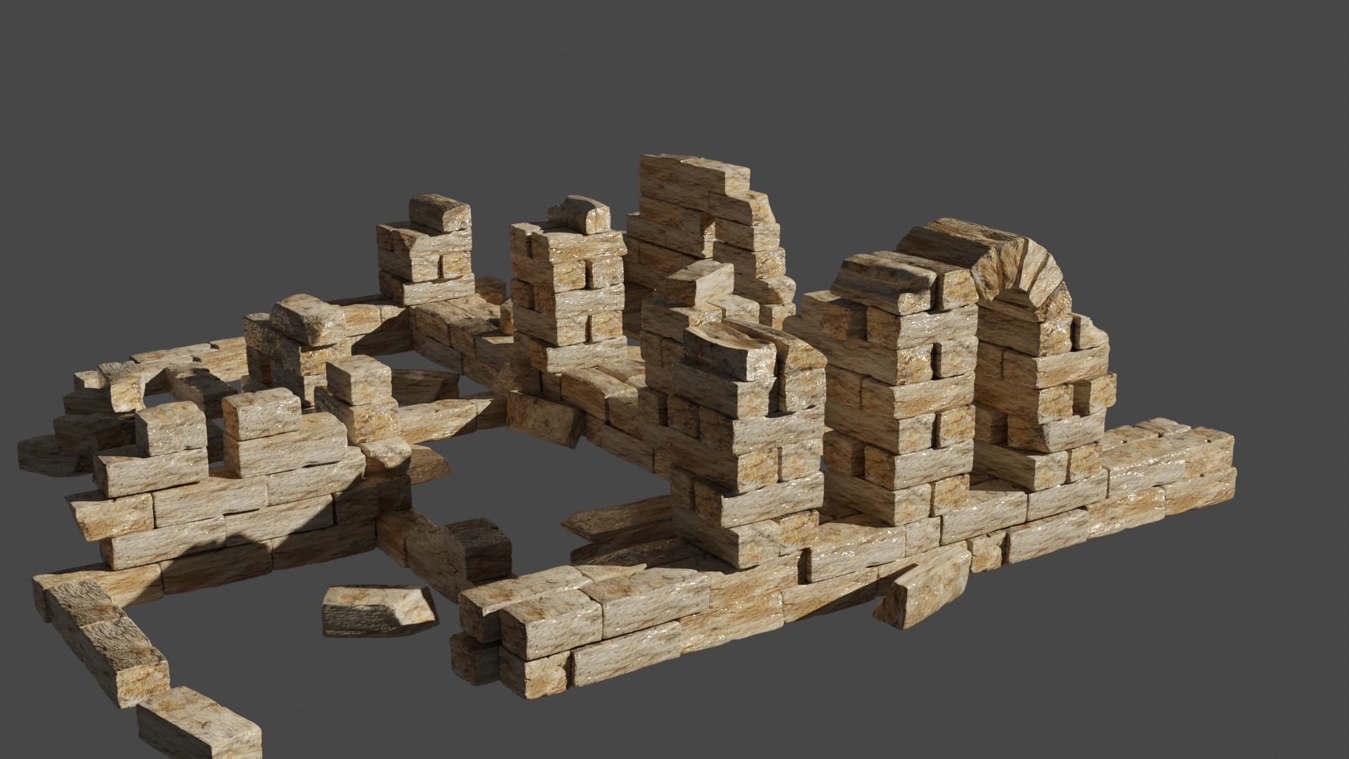Ancient Medieval Ruins Kitbash 3D model_3