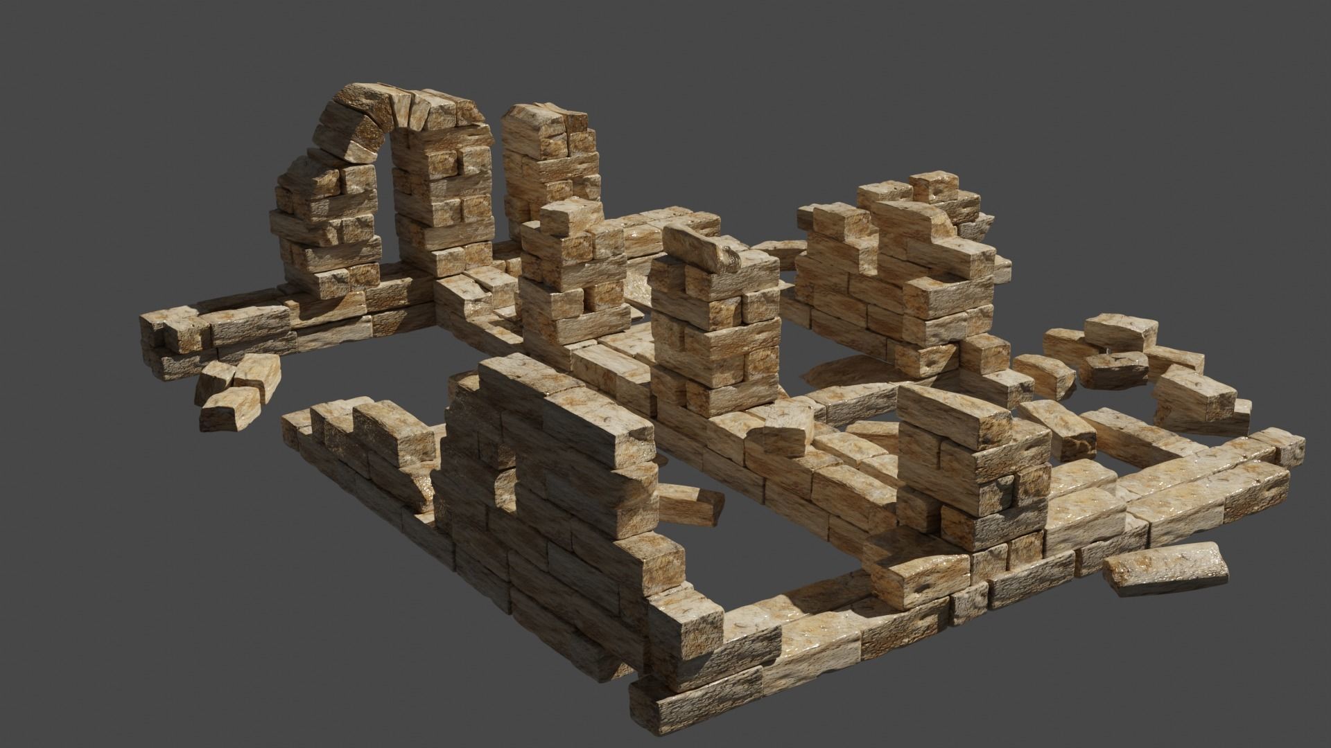 Ancient Medieval Ruins Kitbash 3D model_4