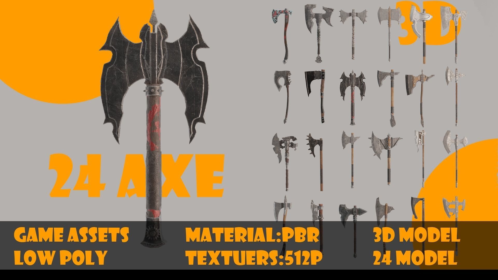 Axe collection-game assets-vol 02 Low-poly 3D model_3