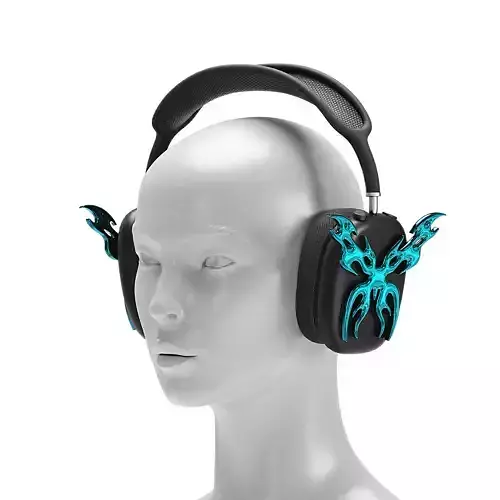 Headphone Chrome Blue Butterfly - Streetwear Low-poly 3D model