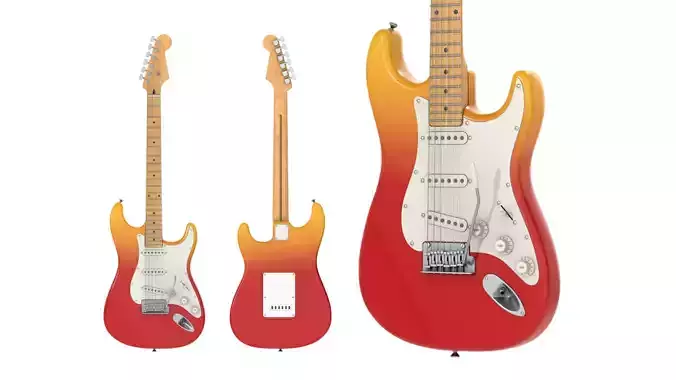 Electric Guitar Stratocaster Tequila Sunrise Red Orange 3D model