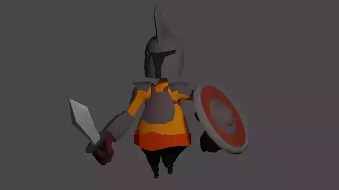 Low poly warrior animated character holding sword