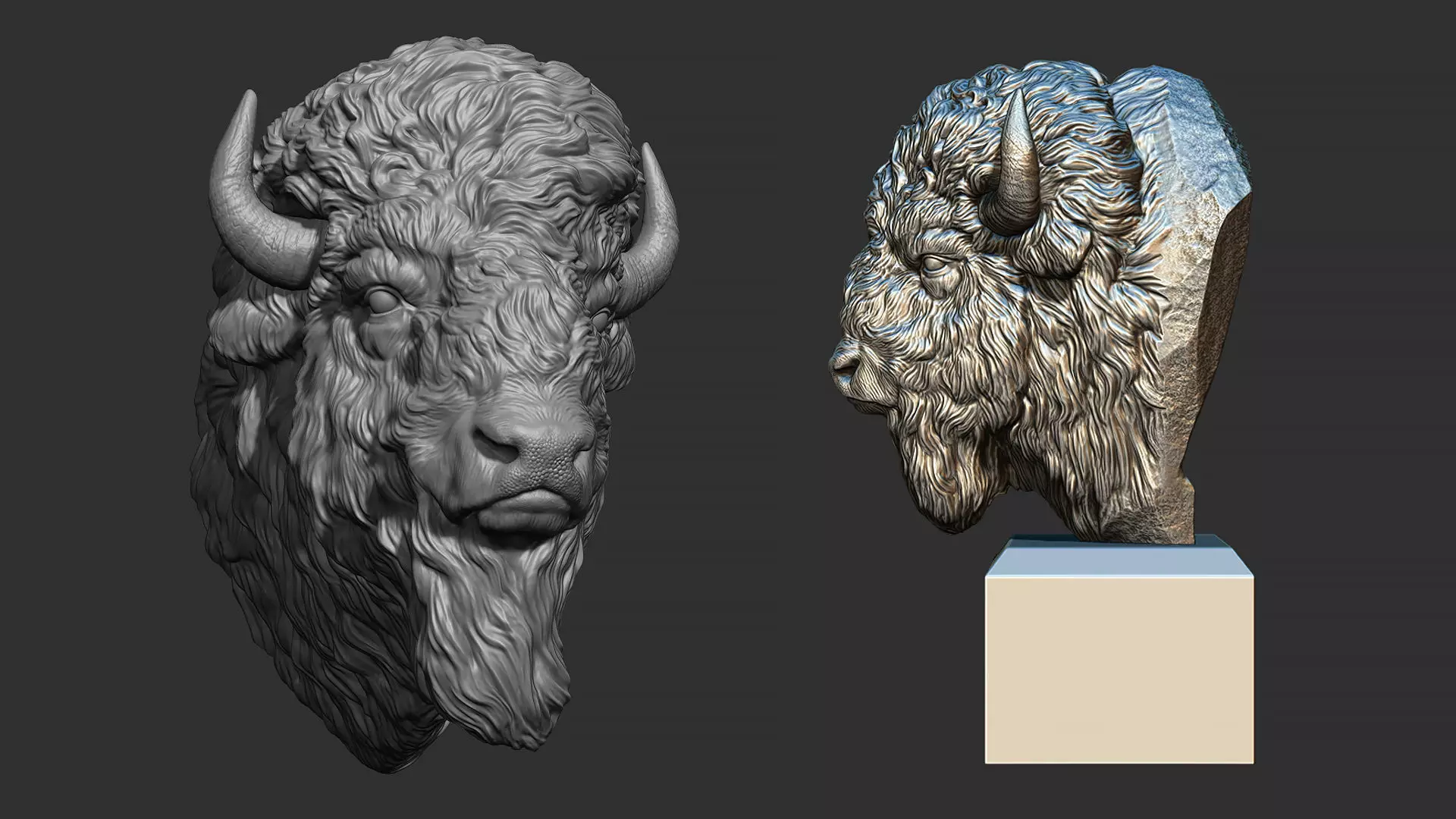 Bison bust 3D print model_0